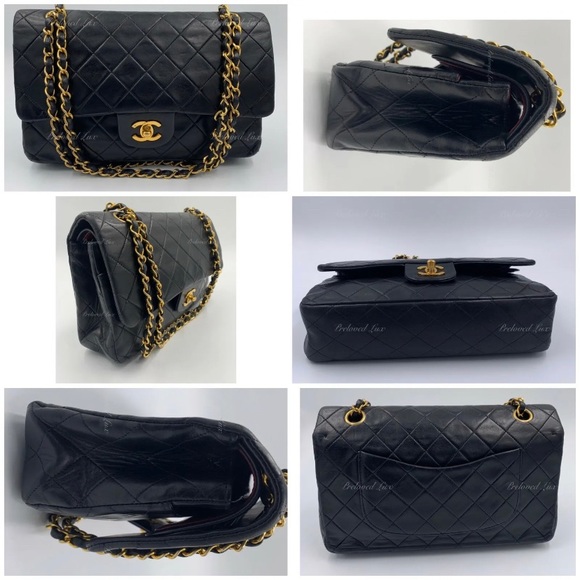 Authentic CHANEL Lambskin Double Chain Double Medium Flap Bag black/gold - Picture 2 of 13